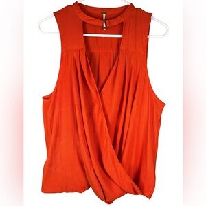 Free People Vibrant Burnt Orange Sleeveless Wrap Blouse Large